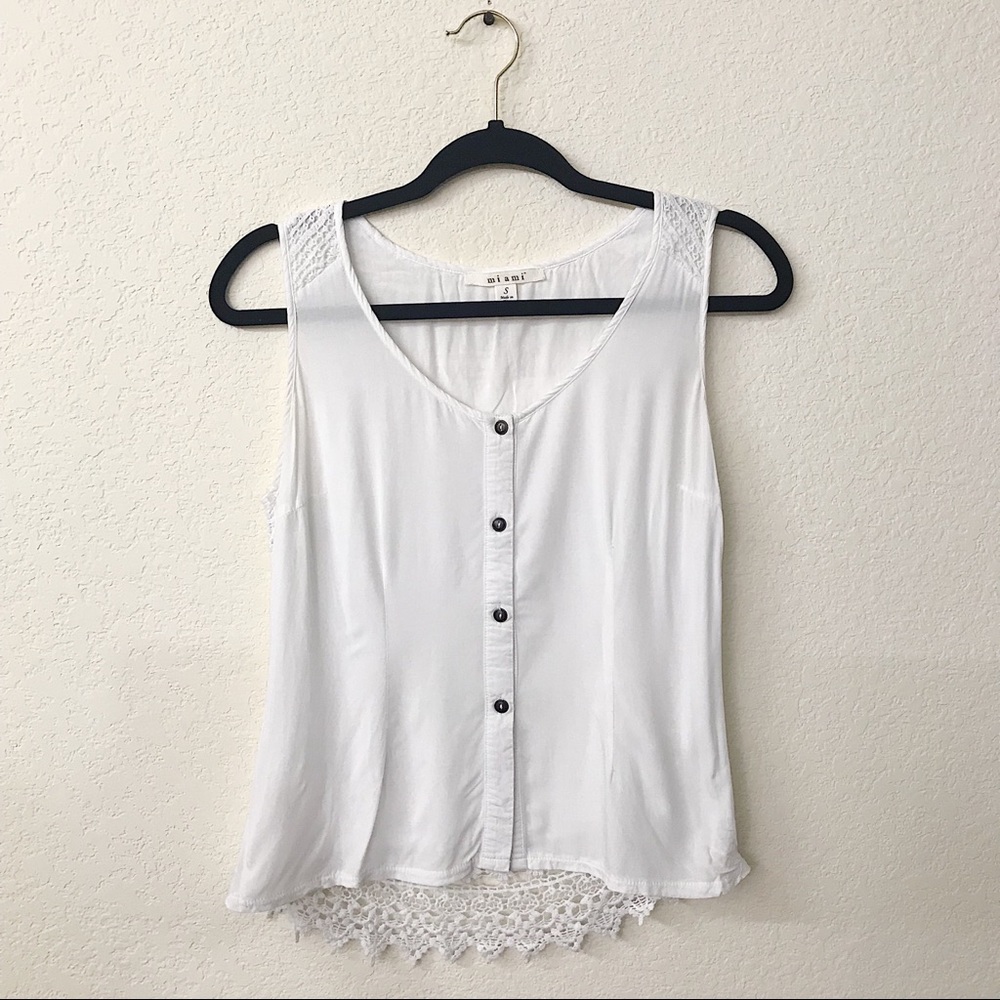 Miami White Button Up Lace Back Tank Top